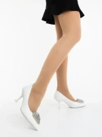 Дамски обувки с ток бели от текстилен материал Harina