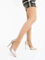Дамски обувки с ток цвят шампанско от текстилен материал Radica