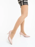 Дамски обувки с ток телесен цвят от екологична лачена кожа Caravela