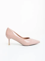 Дамски обувки с ток телесен цвят от екологична лачена кожа Caravela