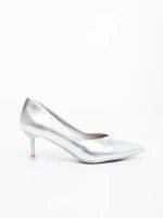 Дамски обувки с ток сребристи от екологична лачена кожа Caravela