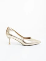 Дамски обувки с ток златисти от екологична лачена кожа Caravela