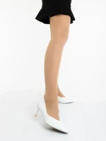 Дамски обувки с ток бели от екологична лачена кожа Caravela