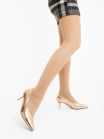 Дамски обувки с ток цвят шампанско от екологична лачена кожа Caravela