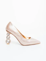 Дамски обувки с ток цвят шампанско от екологична кожа Ohara