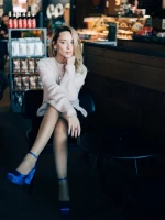 Дамски обувки с ток сини от текстилен материал Brilia