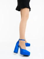 Дамски обувки с ток сини от текстилен материал Brilia