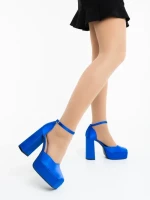 Дамски обувки с ток сини от текстилен материал Brilia