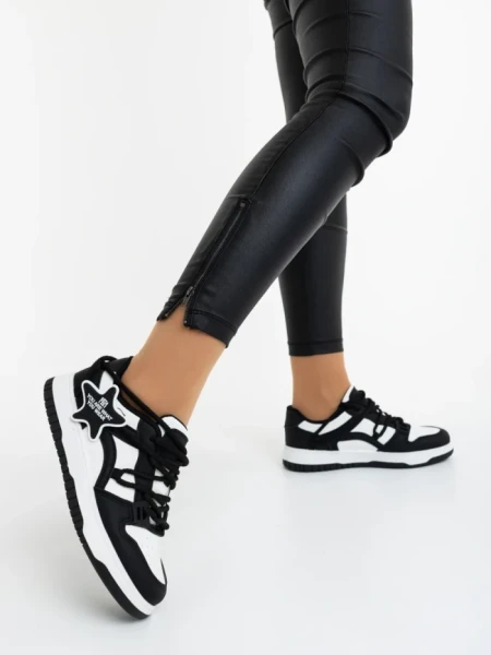 Дамски спортни обувки черно-бели от еколгична кожа Serenza