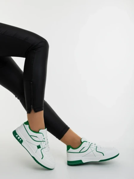 Дамски спортни обувки бели със зелено от еколгична кожа Dachara