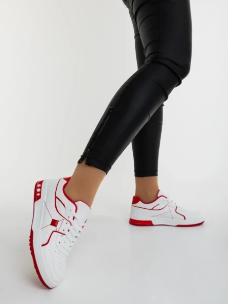 Дамски спортни обувки бели с червено от еколгична кожа Dachara