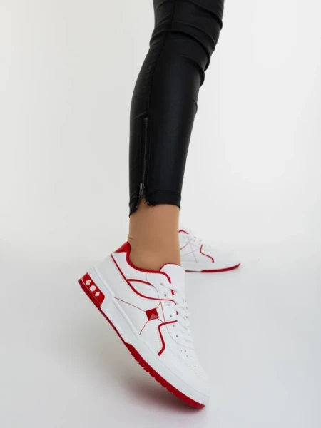 Дамски спортни обувки бели с червено от еколгична кожа Dachara