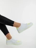 Дамски спортни обувки бели с неоново зелено от екологична кожа Safara