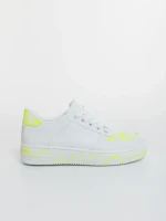 Дамски спортни обувки бели с неоново зелено от екологична кожа Safara