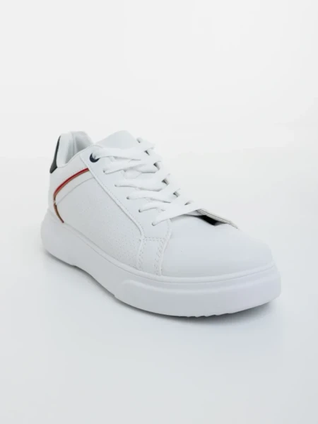 Мъжки спортни обувки бели с червено от екологична кожа Karcen