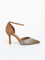 Дамски обувки с ток камел от текстилен материал Sozara