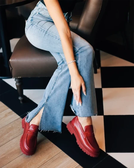 Дамски мокасини виненочервени от екологична кожа Sumira