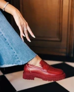 Дамски мокасини виненочервени от екологична кожа Sumira