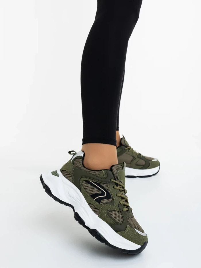 Дамски спортни обувки зелени от екологична кожа и текстилен материал Nuzia