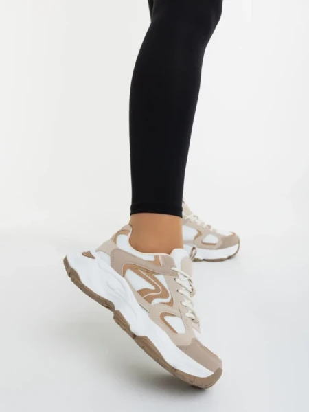 Дамски спортни обувки бежови от екологична кожа и текстилен материал Nuzia