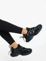 Дамски спортни обувки черни от екологична кожа и текстилен материал Lotiva