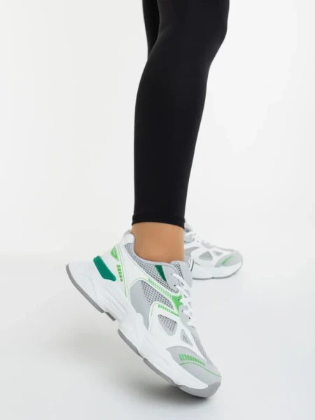 Дамски спортни обувки бели със зелено от екологична кожа и текстилен материал Zehara