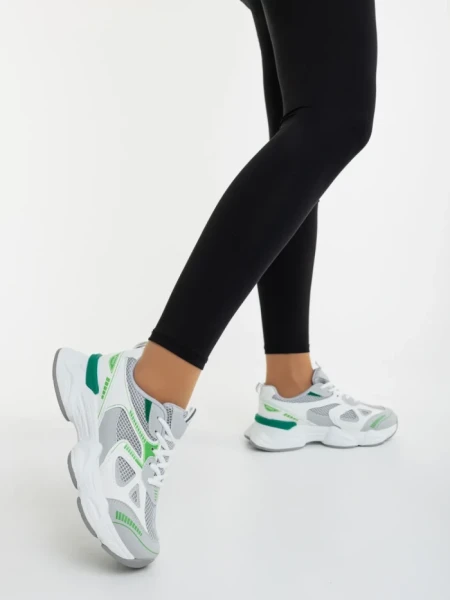 Дамски спортни обувки бели със зелено от екологична кожа и текстилен материал Zehara