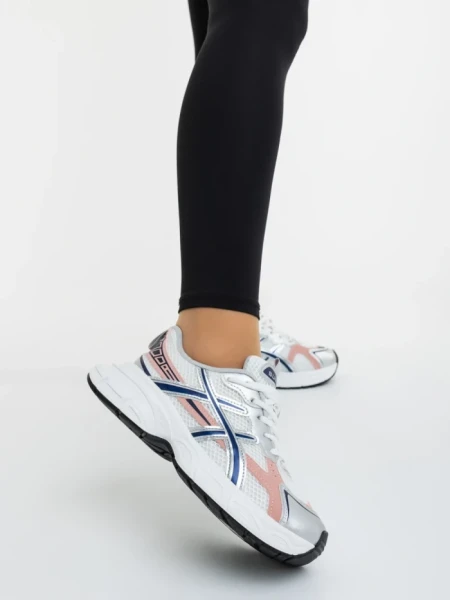 Дамски спортни обувки бели с розово от екологична кожа и текстилен материал Elle