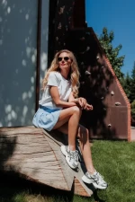 Дамски спортни обувки бели със сребристо от екологична кожа и текстилен материал Elle