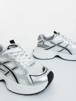 Дамски спортни обувки бели със сребристо от екологична кожа и текстилен материал Elle