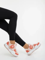 Дамски спортни обувки бежово с оранжево от екологична кожа и текстилен материал Demana