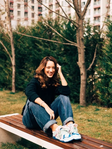 Дамски спортни обувки сини с розово от екологична кожа Osiana