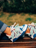 Дамски спортни обувки сини с розово от екологична кожа Osiana