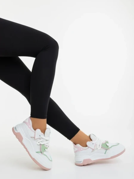 Дамски спортни обувки бели с розово от екологична кожа и текстилен материал Lalona