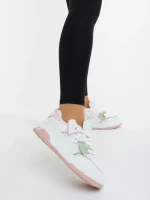 Дамски спортни обувки бели с розово от екологична кожа и текстилен материал Lalona