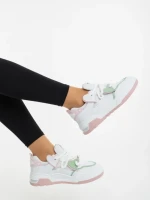 Дамски спортни обувки бели с розово от екологична кожа и текстилен материал Lalona