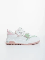 Дамски спортни обувки бели с розово от екологична кожа и текстилен материал Lalona