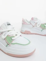 Дамски спортни обувки бели с розово от екологична кожа и текстилен материал Lalona