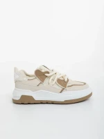 Дамски спортни обувки бежови от екологична кожа и текстилен материал Lalona