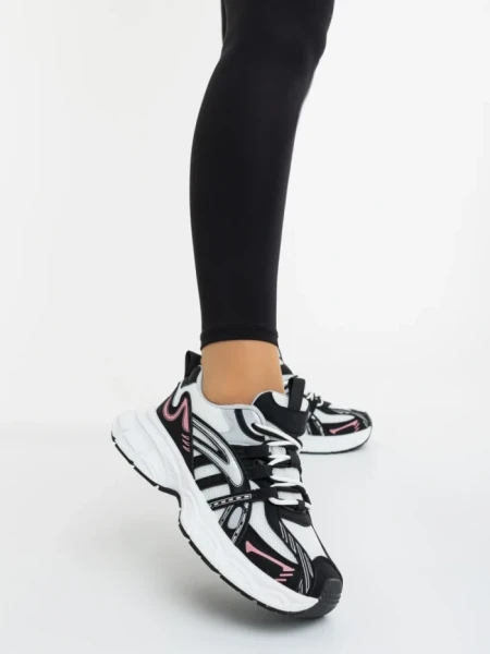 Дамски спортни обувки бели с черно от екологична кожа и текстилен материал Ardella