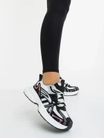 Дамски спортни обувки бели с черно от екологична кожа и текстилен материал Ardella