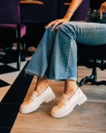 Дамски мокасини бежови от екологична кожа Sumira