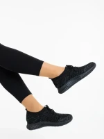 Дамски спортни обувки черни със сребристи детайли от текстилен материал Alenia