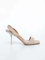 Дамски сандали с ток тъмно бежови от текстилен материал Laena