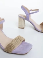 Дамски сандали с ток лилави от текстилен материал Astaria