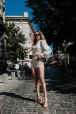 Дамски сандали с ток оранжеви от текстилен материал Astaria