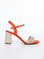 Дамски сандали с ток оранжеви от текстилен материал Astaria