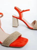 Дамски сандали с ток оранжеви от текстилен материал Astaria