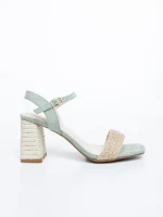 Дамски сандали с ток зелени от текстилен материал Astaria
