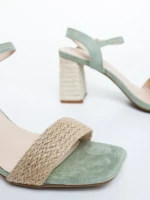Дамски сандали с ток зелени от текстилен материал Astaria